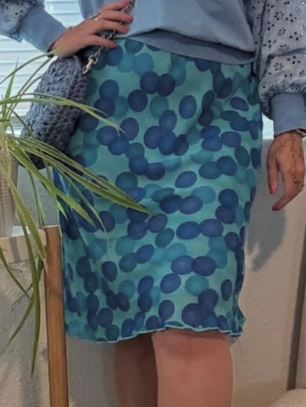 Y2K 00s Clio Bright Blue Polka Dot Pull On Skirt Small